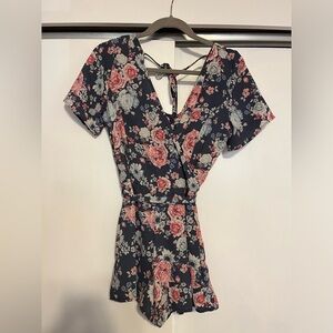Navy & Pink Floral Romper Size Small